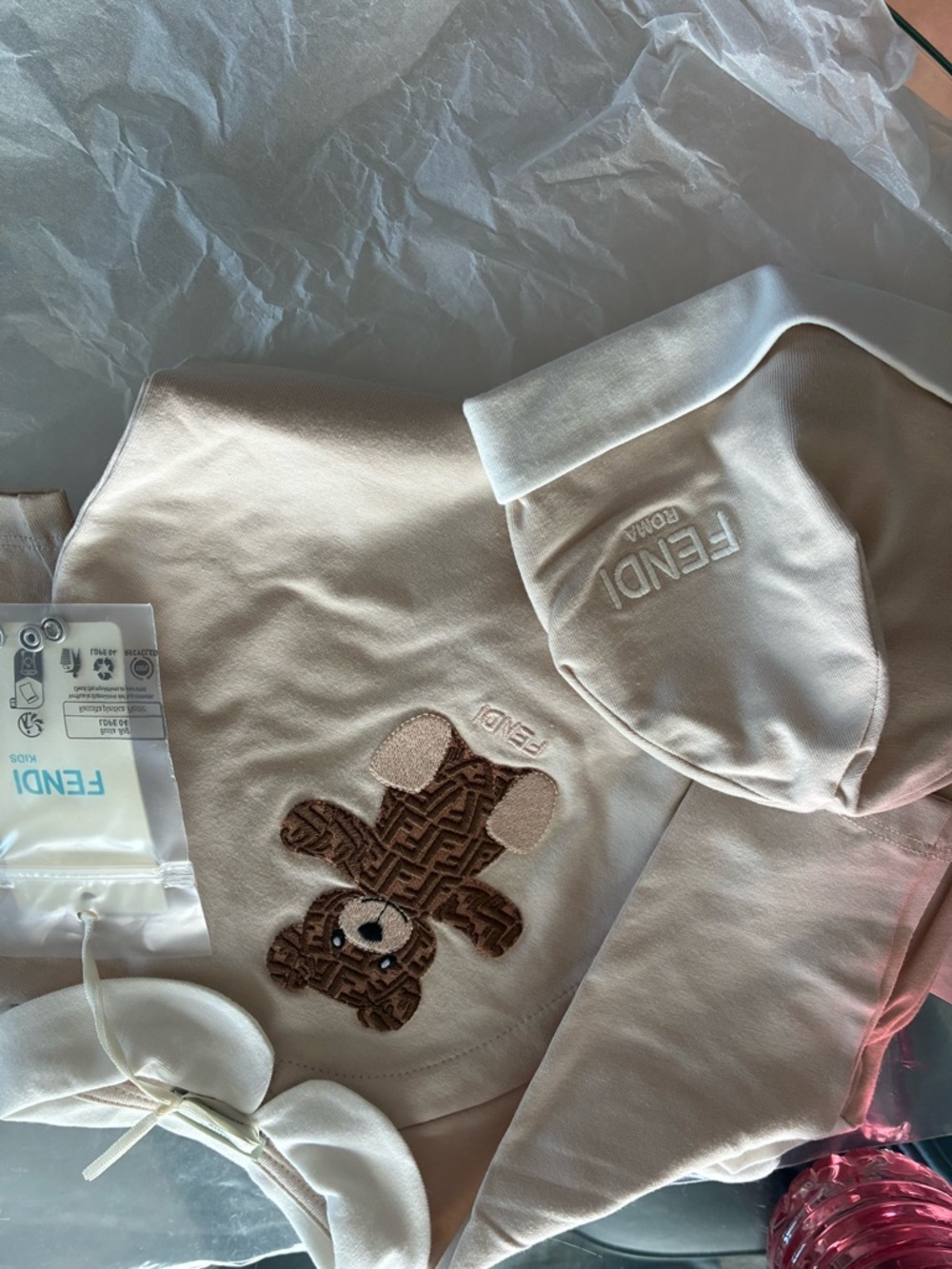 Fendi Cream Baby Outfit with Brown Monogram Teddy